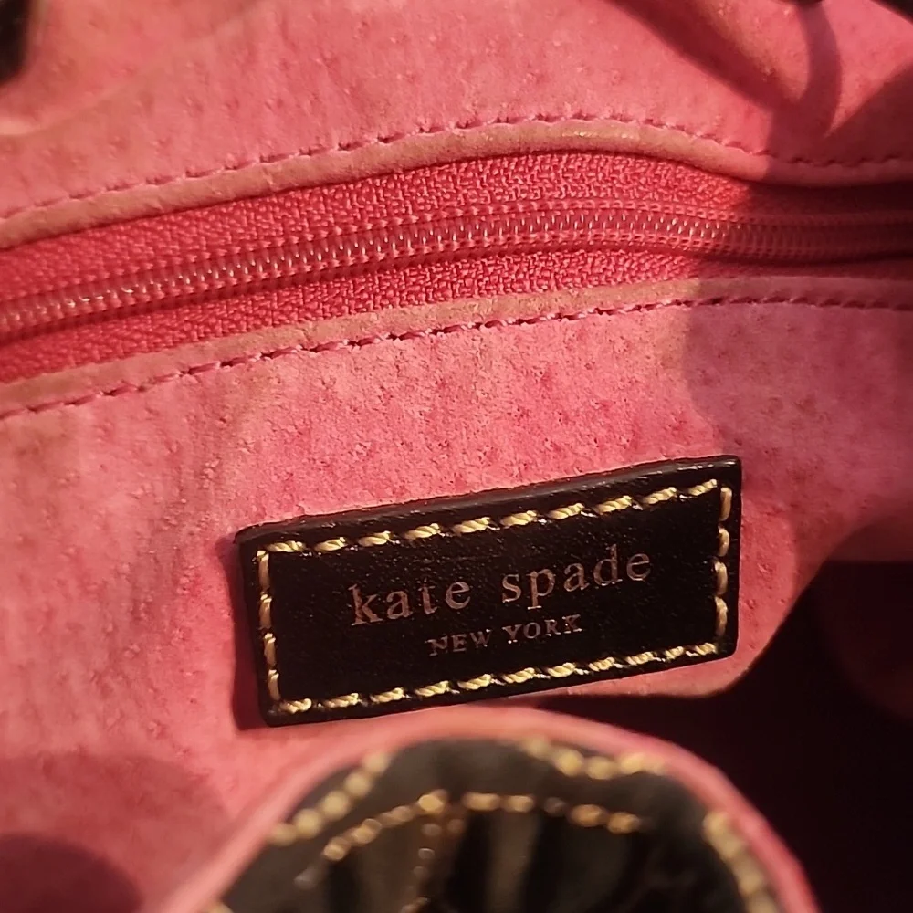 Kate Spade Vintage Quilted Nylon Bucket Hobo Bag Black Drawstring Pink Lining